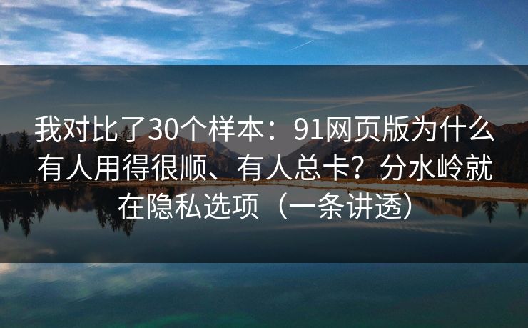 我对比了30个样本：91网页版为什么有人用得很顺、有人总卡？分水岭就在隐私选项（一条讲透）
