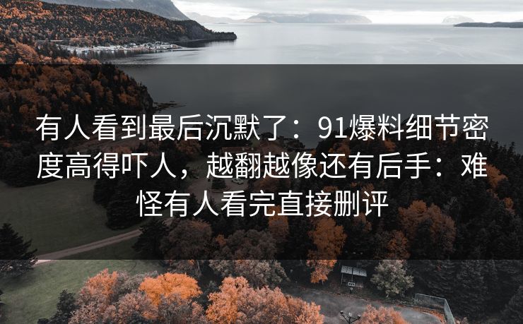有人看到最后沉默了：91爆料细节密度高得吓人，越翻越像还有后手：难怪有人看完直接删评